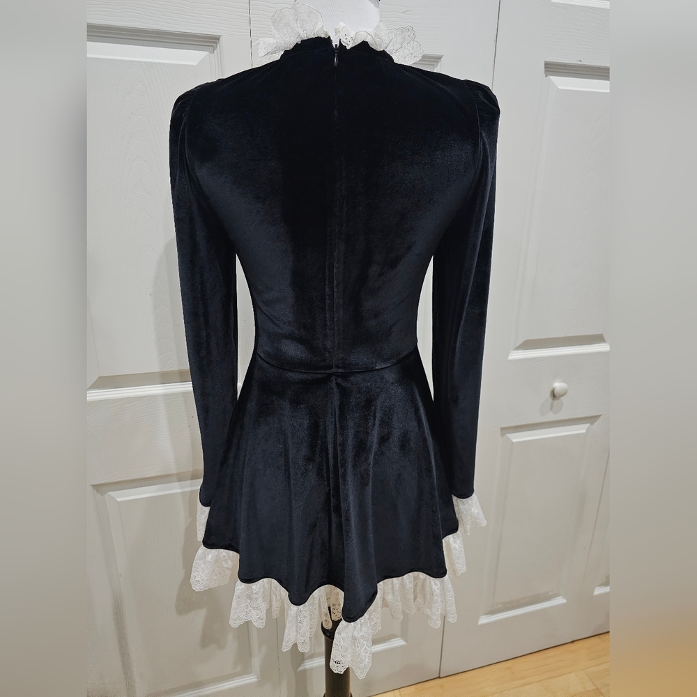 Dolls Kill Goth Widow No Lesson Learned Black & White Velvet Mini Dress S - Picture 4 of 6